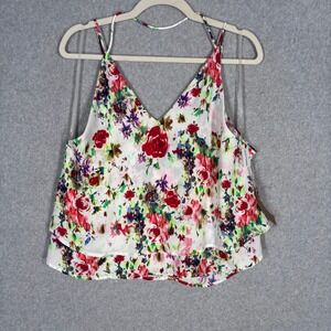 Wanderlux Tiered Cami Tank Top Large White Floral Layered‎ Feminine Coquette